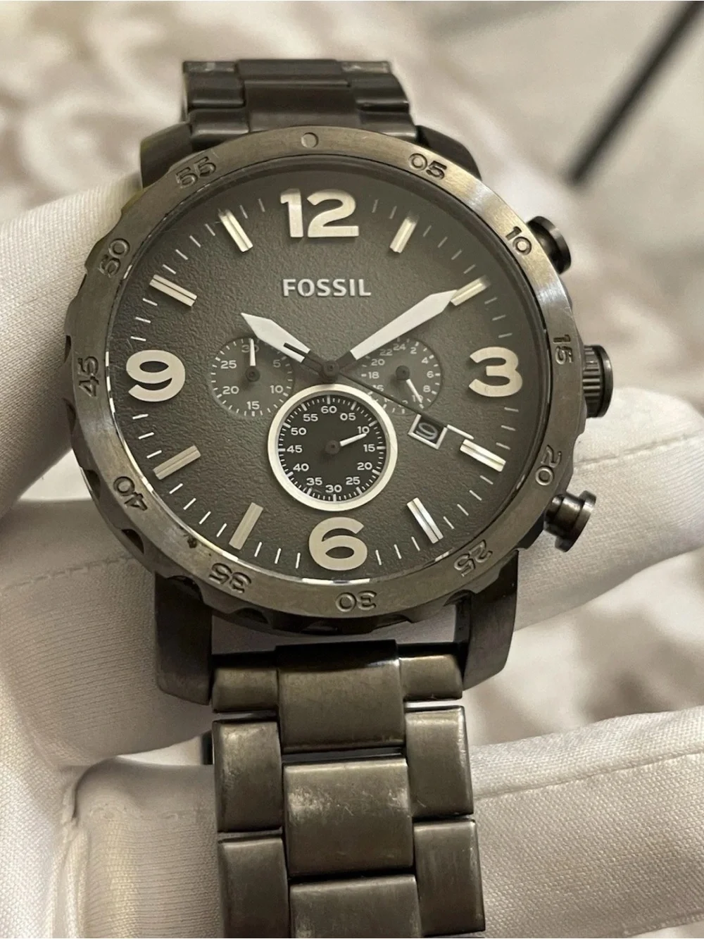 Fossil Nate Chronograph Smoke Quartz JR1437 Stainless Steel Watch